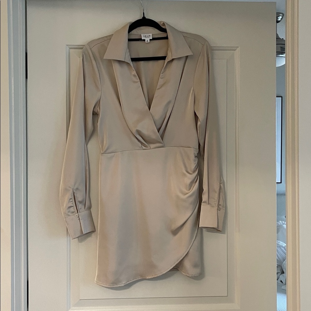Beige Satin Wrap Dress